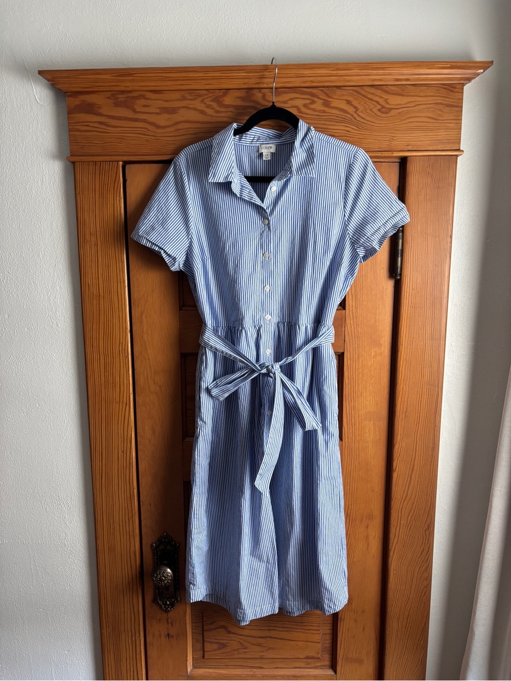 J. Crew Factory Belted Striped Shirt Dress White and Blue Size 12